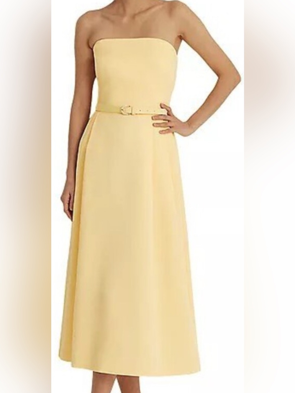 Lauren Ralph Lauren Strapless Pale Yellow A-Line Dress with Belt
